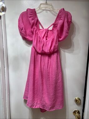 Fashion Nova Hot Pink Puff-Sleeve Casual Dress
